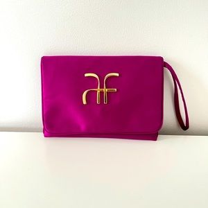 🆕 Alberta Ferretti Satin Monogrammed Clutch Fuchsia